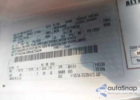 2008 Ford E-250 Commercial/Recreational z USA, uszkodzony, nr VIN 1FTNE24L68DA73224